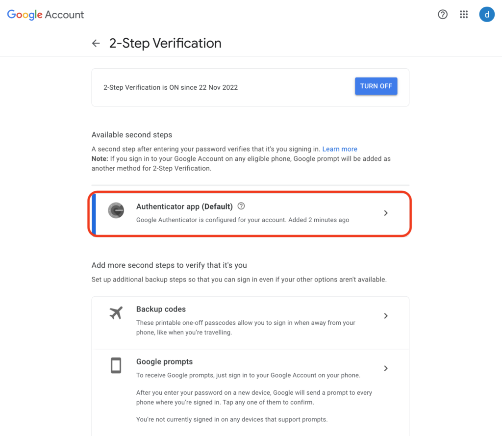 Step 14:Enable dual authentication with a mobile application on Gmail